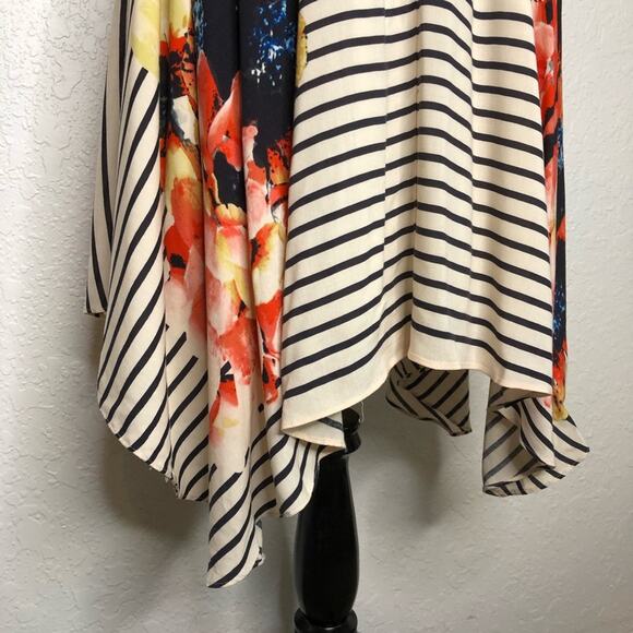 Anthropologie Corey Lynn Calter cream stripe floral asymmetrical dress size 2 - Picture 11 of 16